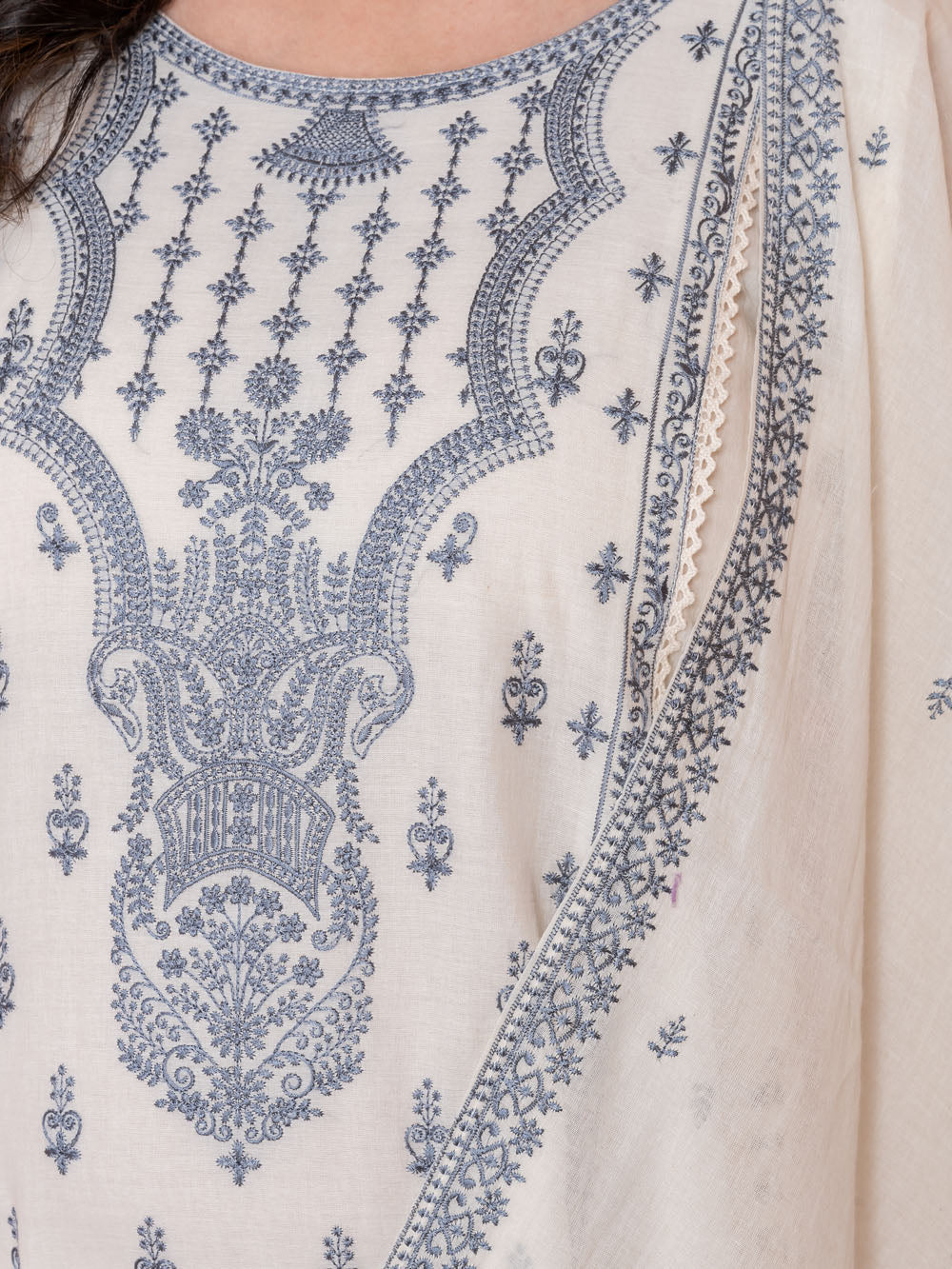 MALKORA GREY NOOR COTTON EMBROIDERED SUIT