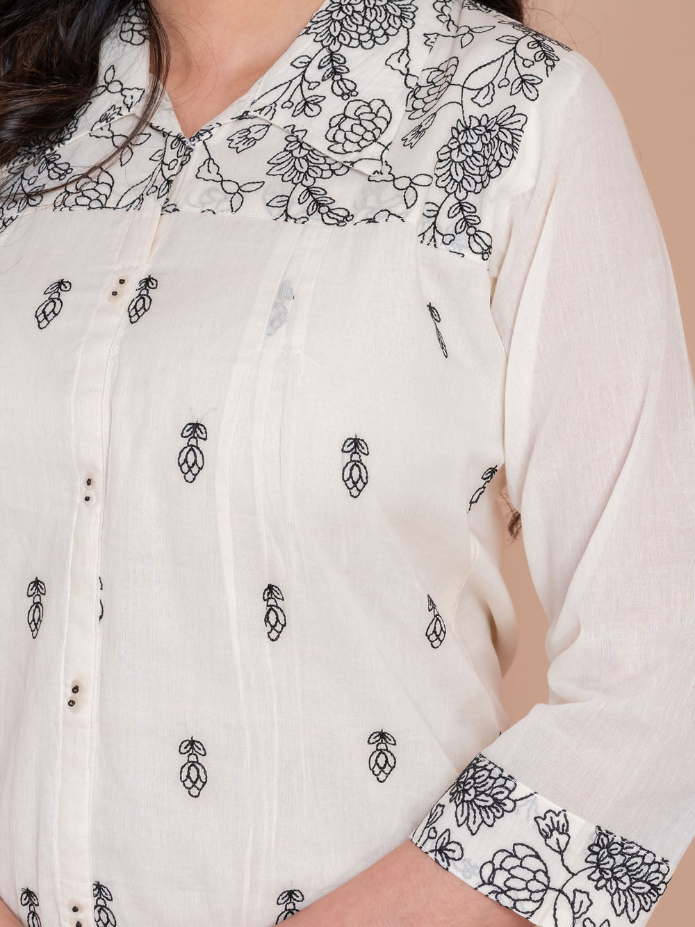 MALKORA EVERYDAY CHIC CO-ORD SET-OFFWHITE WITH BLACK EMBROIDERY