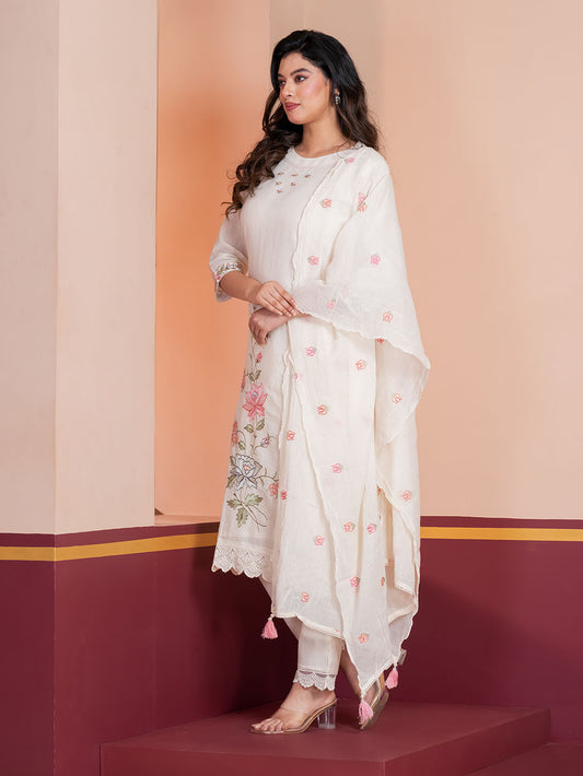 MALKORA ROSETTE BREEZE EMBROIDERED A-LINE SUIT