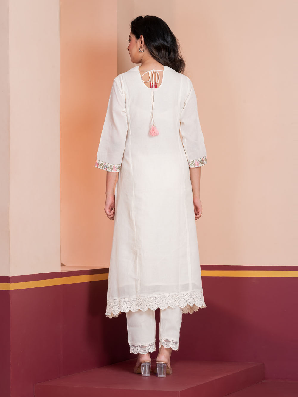 MALKORA ROSETTE BREEZE EMBROIDERED A-LINE SUIT
