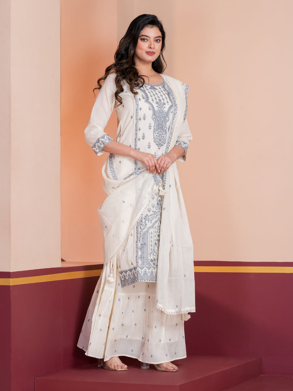 MALKORA SIGNATURE IVORY SKIRT SET WITH HERITAGE EMBROIDERY