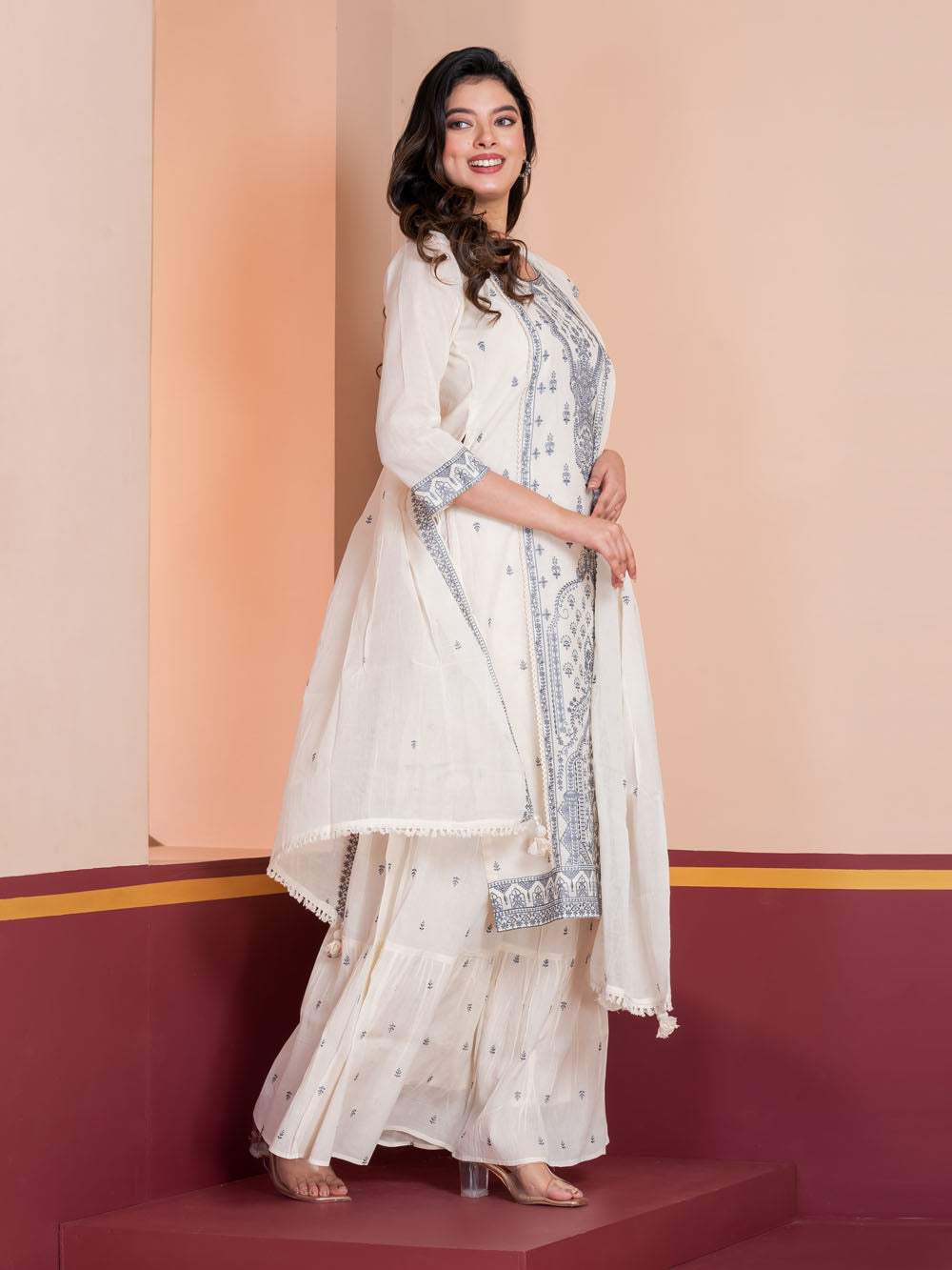 MALKORA SIGNATURE IVORY SKIRT SET WITH HERITAGE EMBROIDERY
