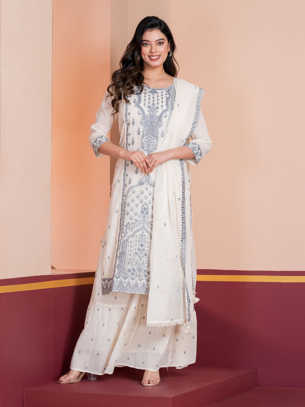 MALKORA SIGNATURE IVORY SKIRT SET WITH HERITAGE EMBROIDERY
