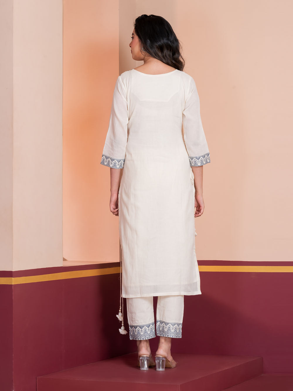 MALKORA GREY NOOR COTTON EMBROIDERED SUIT