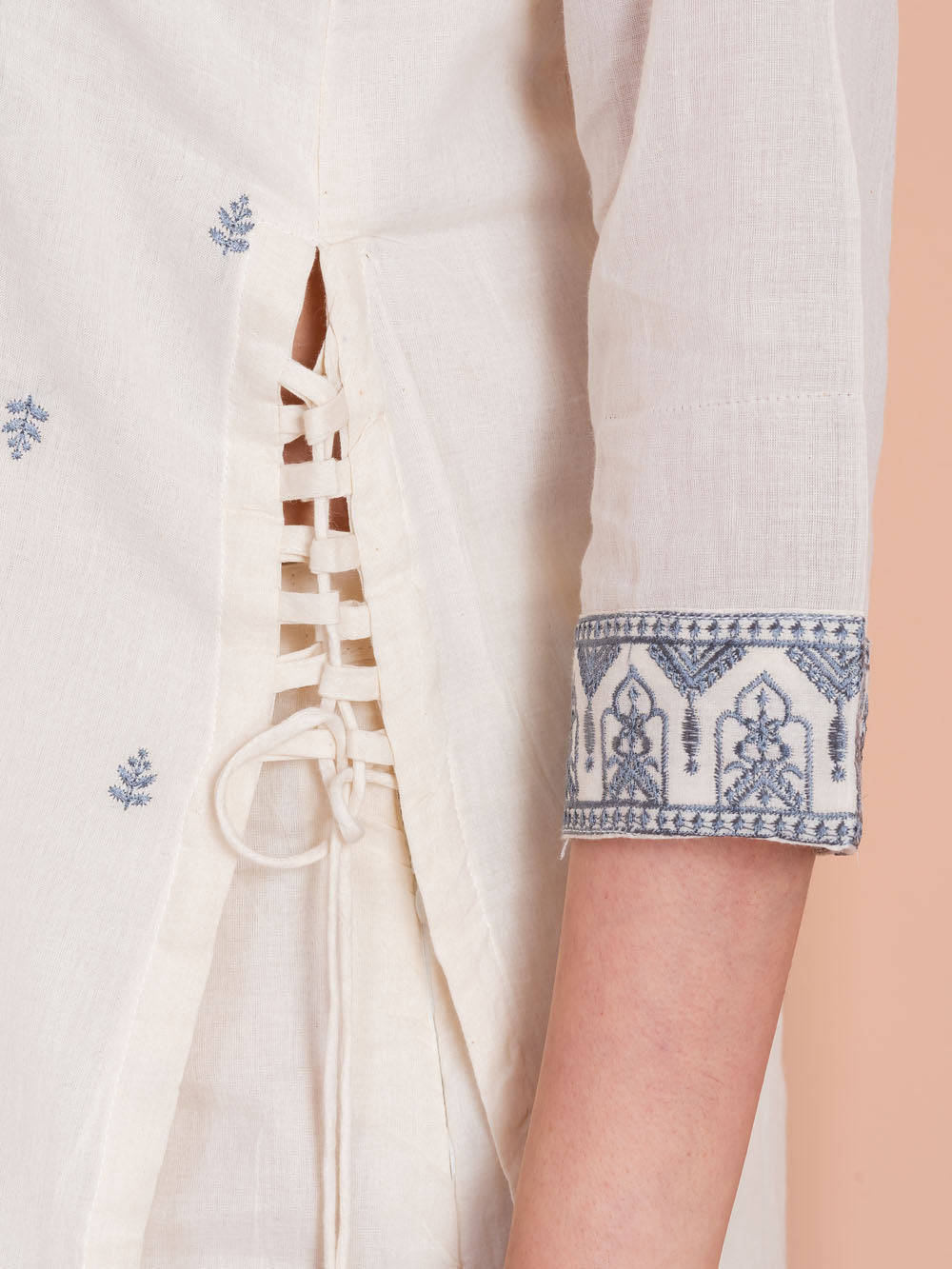 MALKORA GREY NOOR COTTON EMBROIDERED SUIT