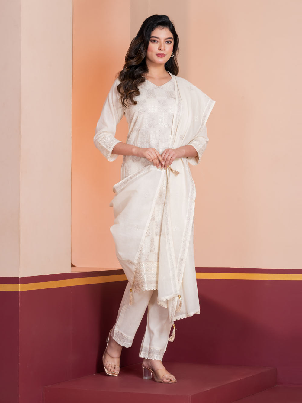 MALKORA IVORY ZARI ÉLAN EMBROIDERED ENSEMB