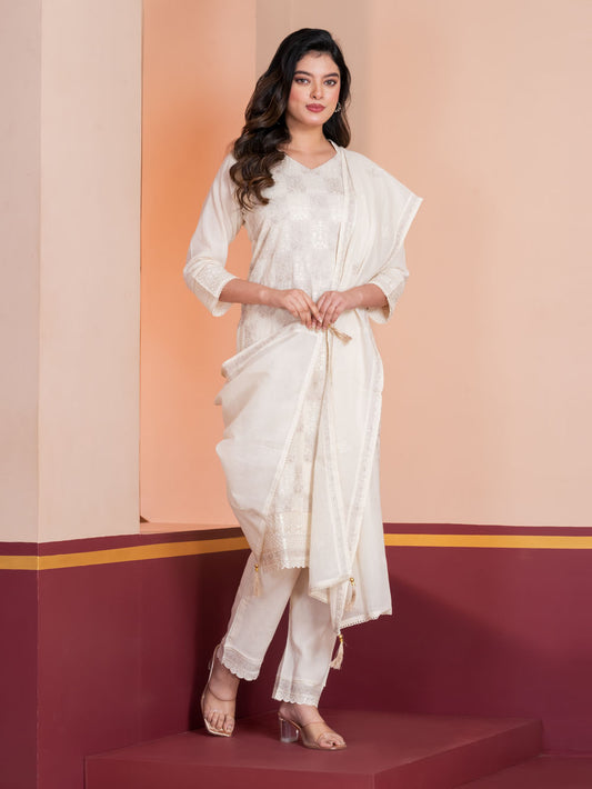 MALKORA IVORY ZARI ÉLAN EMBROIDERED ENSEMB