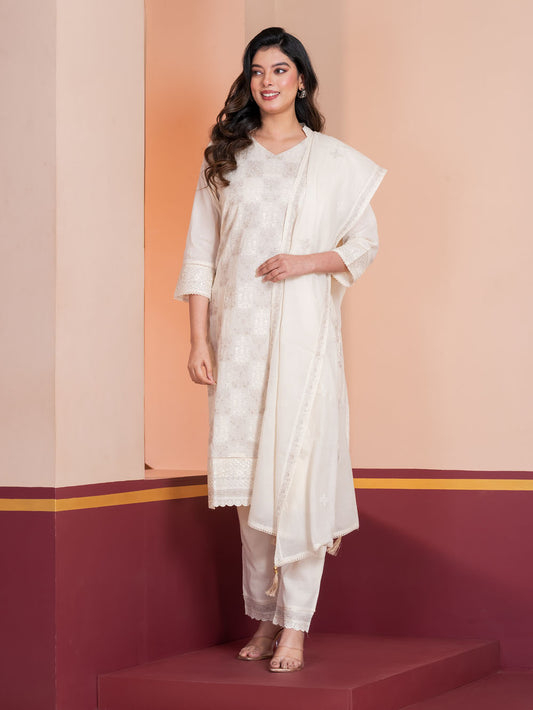 MALKORA IVORY ZARI ÉLAN EMBROIDERED ENSEMB