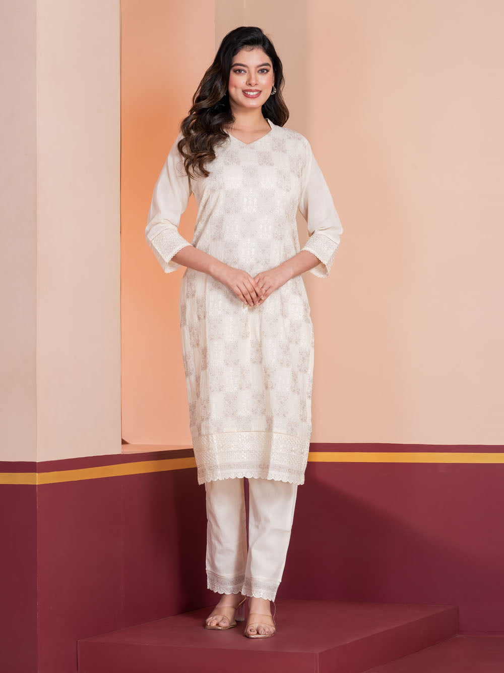 MALKORA IVORY ZARI ÉLAN EMBROIDERED ENSEMB