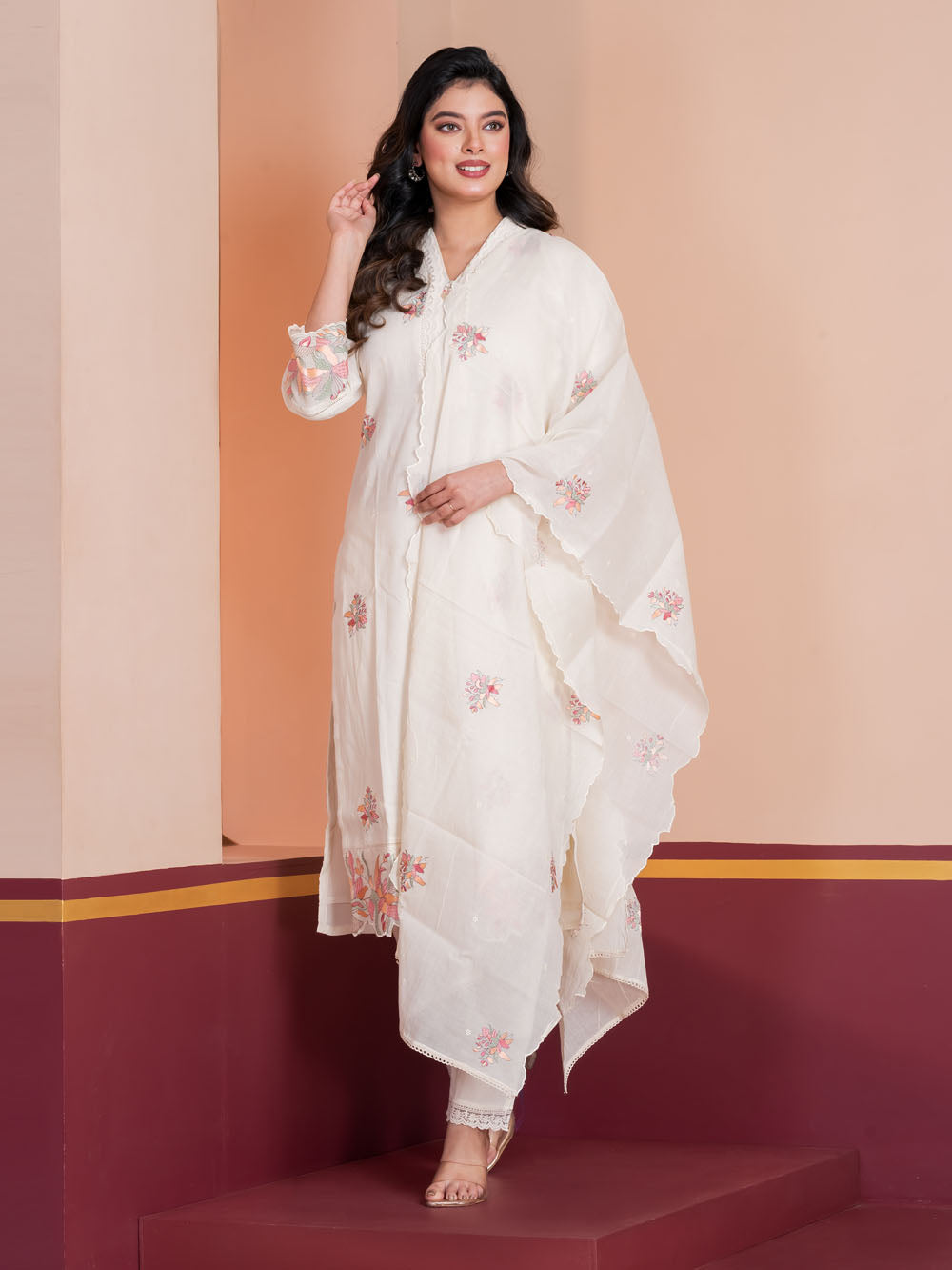 MALKORA PETAL CASCADE EMBROIDERED SUIT SET