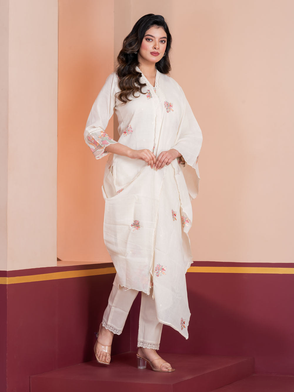 MALKORA PETAL CASCADE EMBROIDERED SUIT SET
