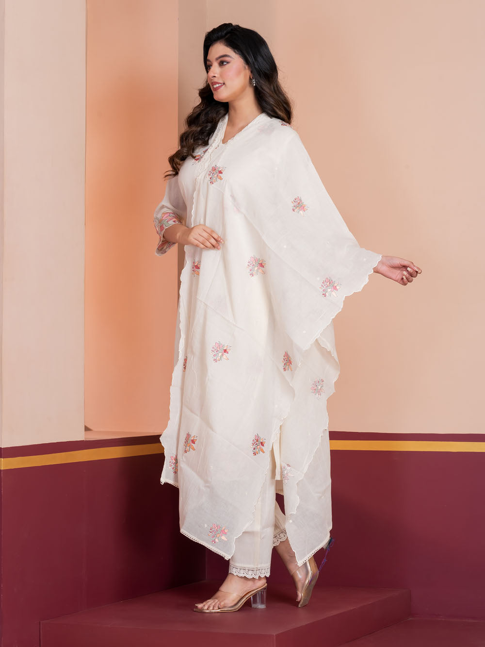 MALKORA PETAL CASCADE EMBROIDERED SUIT SET