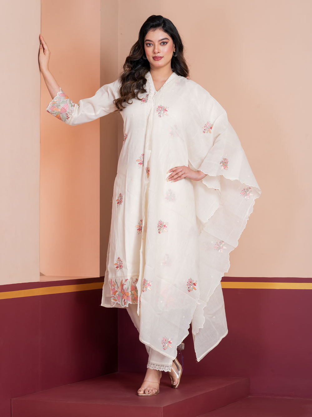 MALKORA PETAL CASCADE EMBROIDERED SUIT SET