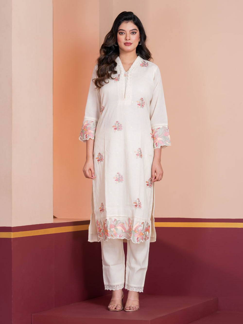 MALKORA PETAL CASCADE EMBROIDERED SUIT SET